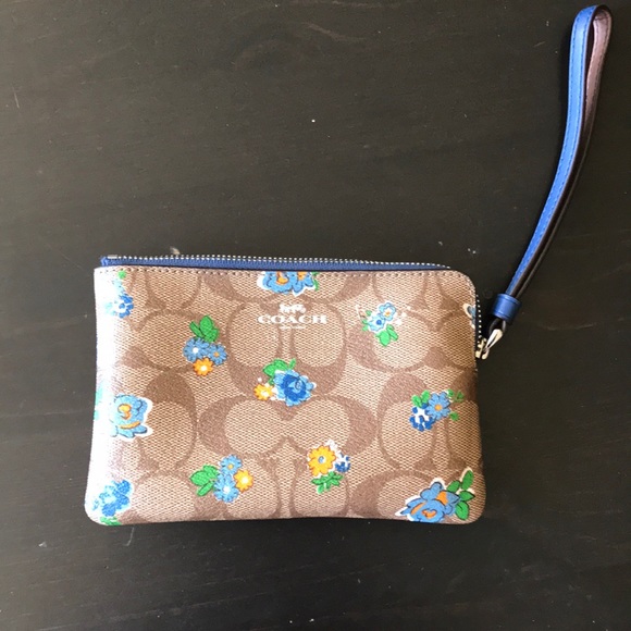 Coach Handbags - Coach signature floral wristlet in khaki blue